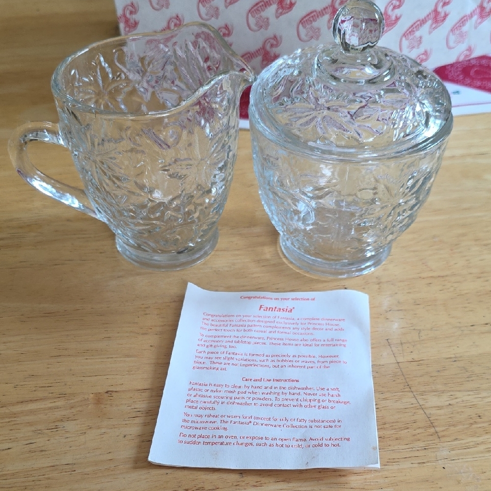 Princess House Clear Glass Creamer and Sugar Set